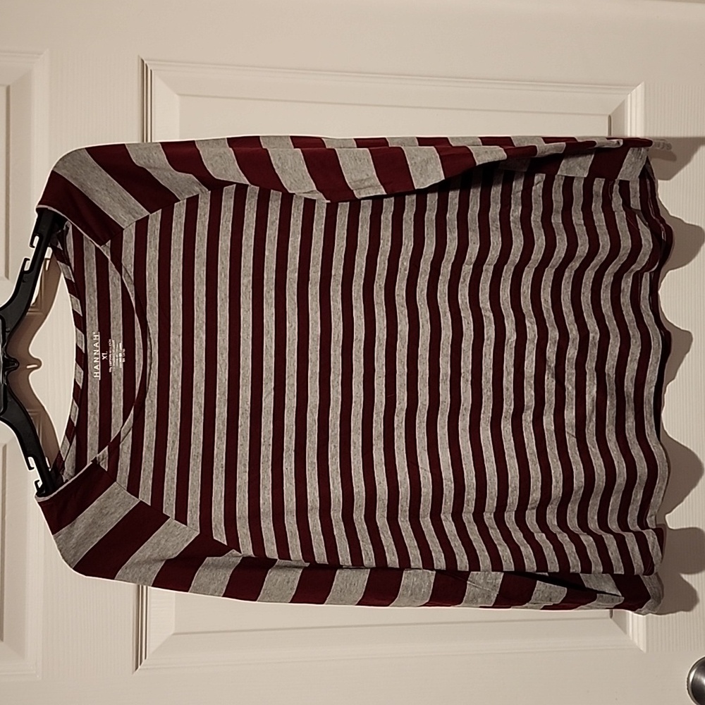 Long sleeve striped maroon and gray shirt: XL